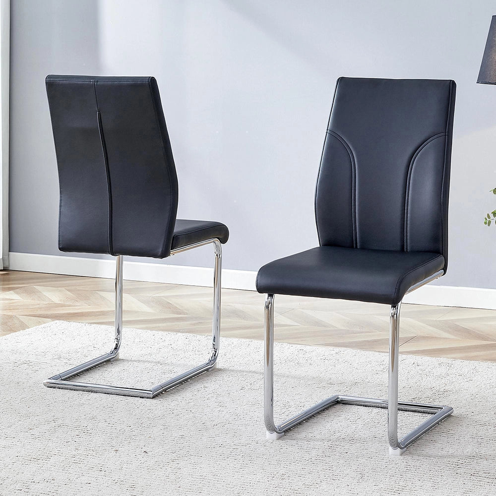 Set 2 sedie da pranzo - Xylo - PU nero gambe argento