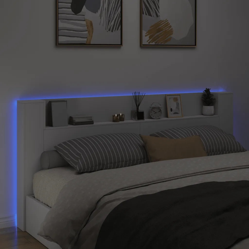 Testiera | Testata con Contenitore a LED Bianca 220x16,5x103,5 cm