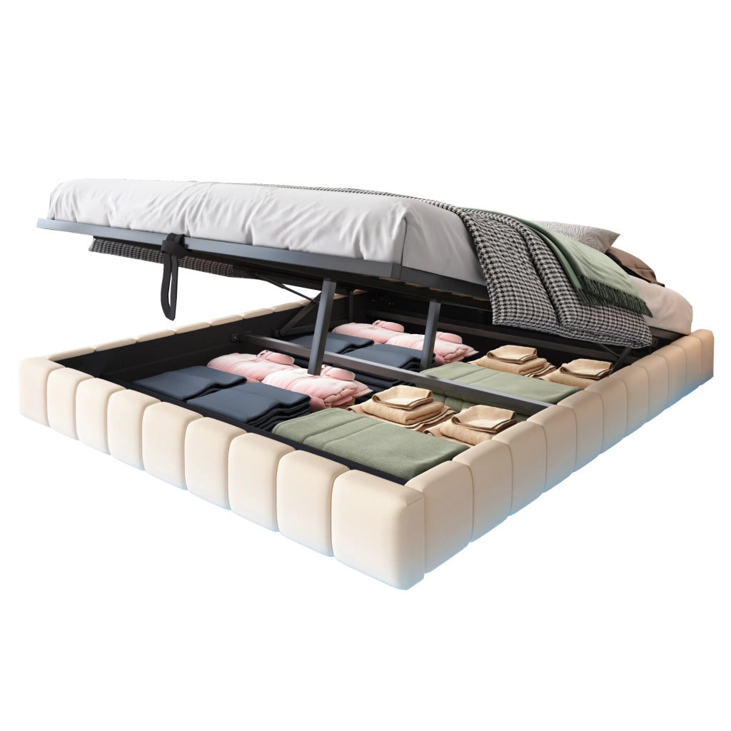 DESMIU Letto Contenitore Letto Matrimoniale con LED Regolabile e Vano Contenitore 160 × 200 cm, Senza Materasso