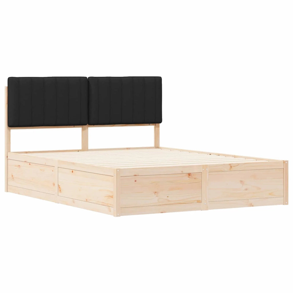 Letto con Testiera Rivestita Nero 160 x 200 cm Pino massello