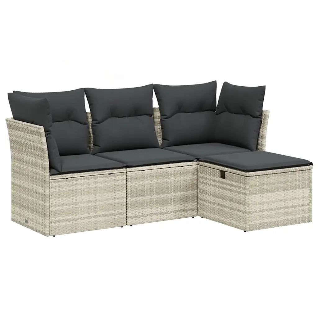 Set Divano da Giardino 4pz con Cuscini Grigio Chiaro Polyrattan