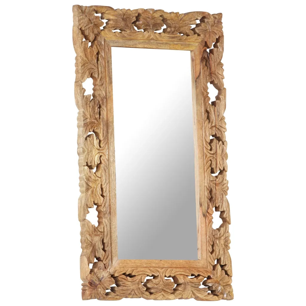 Specchio Intagliato a Mano 80x50 cm in Legno Massello di Mango 321639