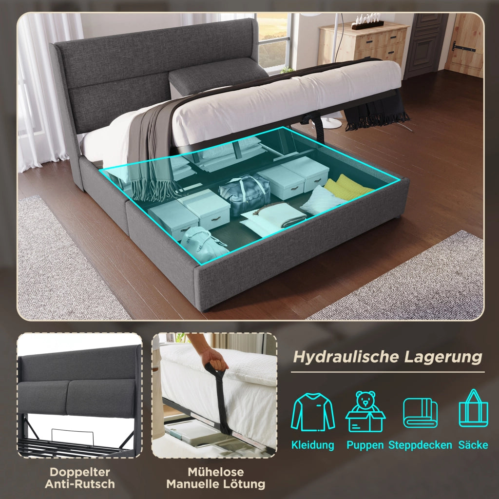 letto imbottito lino grigio 160 x 200 cm