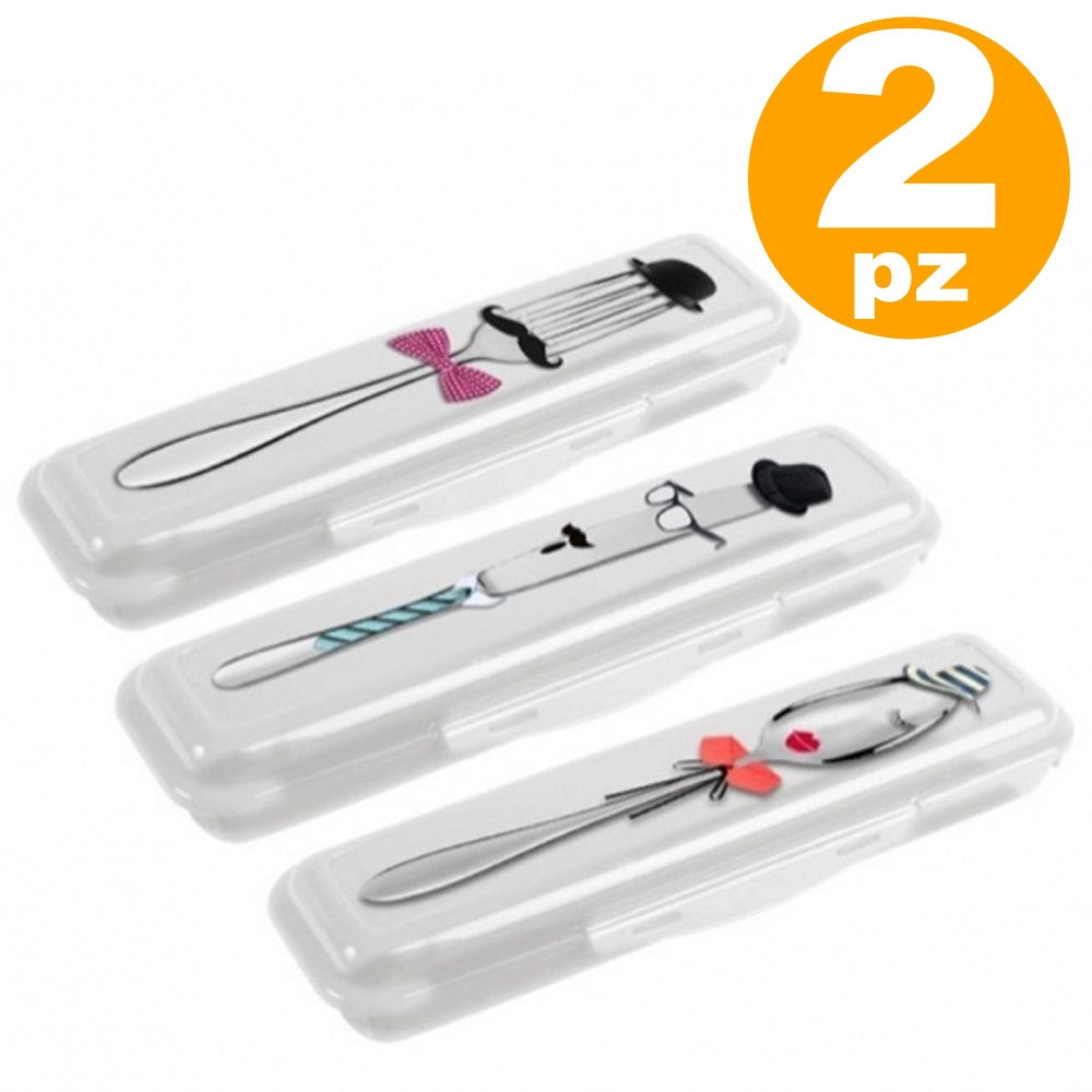 Trade Shop - 2 X Custodia Portaposate Posate Forchette Coltello Porta Da Pranzo Scuola -