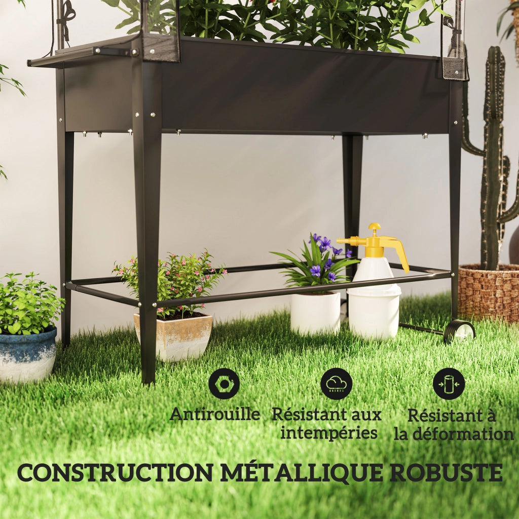 Fioriera rialzata su ruote con telo PVC ¨C Xylo ¨C Nero 100x45x152 cm foro drenaggio