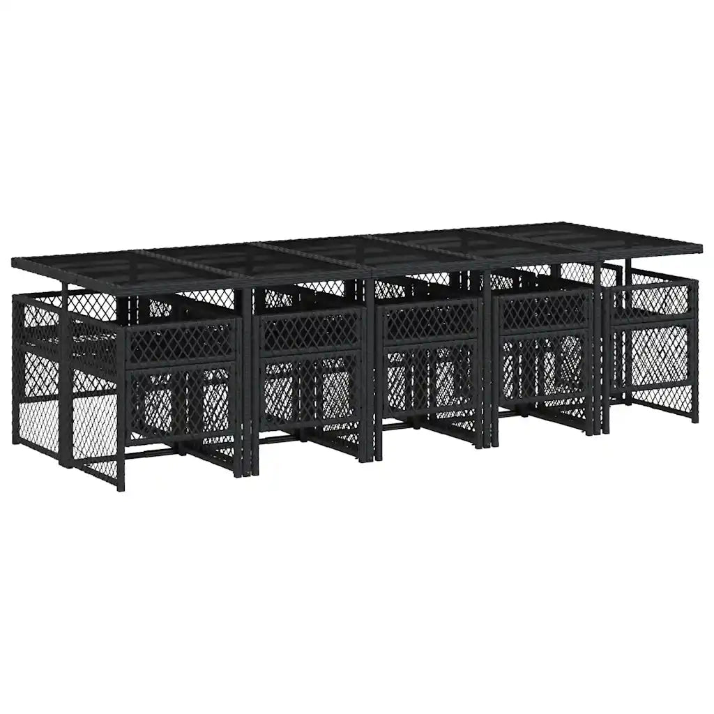 Set da Pranzo da Giardino 11 pz con Cuscini in Polyrattan Nero 3210750