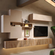 Mobile Soggiorno Calascio, Parete Attrezzata Modulabile Made in Italy, Marrone Pero