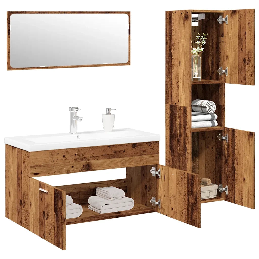 Set Mobili da Bagno | Armadio da bagno 4 pz Legno Antico in Legno Multistrato