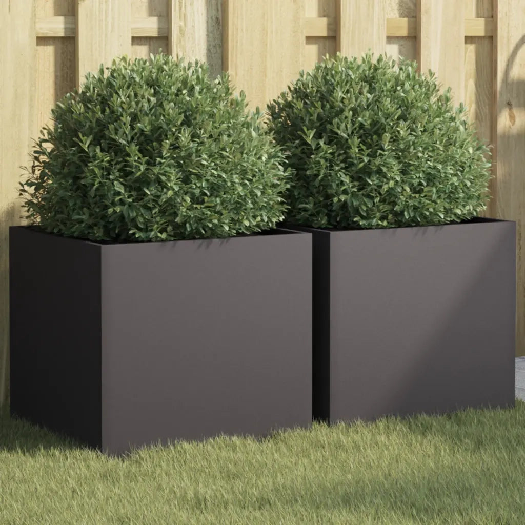 Fioriere 2 pz Nere 42x40x39 cm in Acciaio 841548