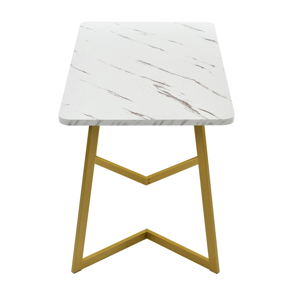 Tavolo da pranzo rettangolare 117x68 cm in MDF effetto marmo bianco con gambe in metallo dorato