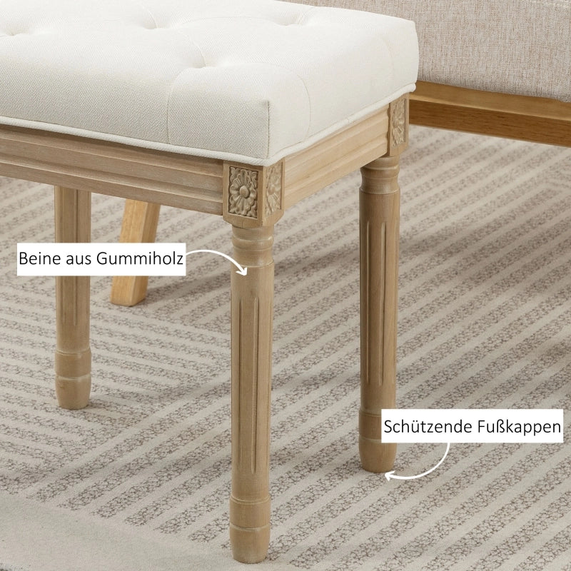 Pouf con seduta imbottita in tessuto effetto lino, gambe in legno, Beige 42 × 32 × 46,5 cm
