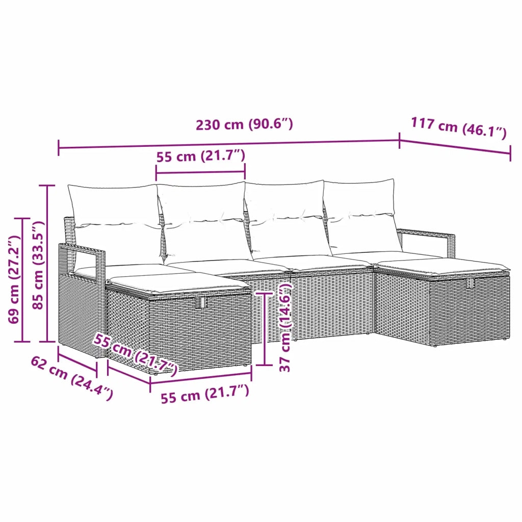 Set di divani con cuscino 6 pcs Marrone e Rosso polyrattan 3359223