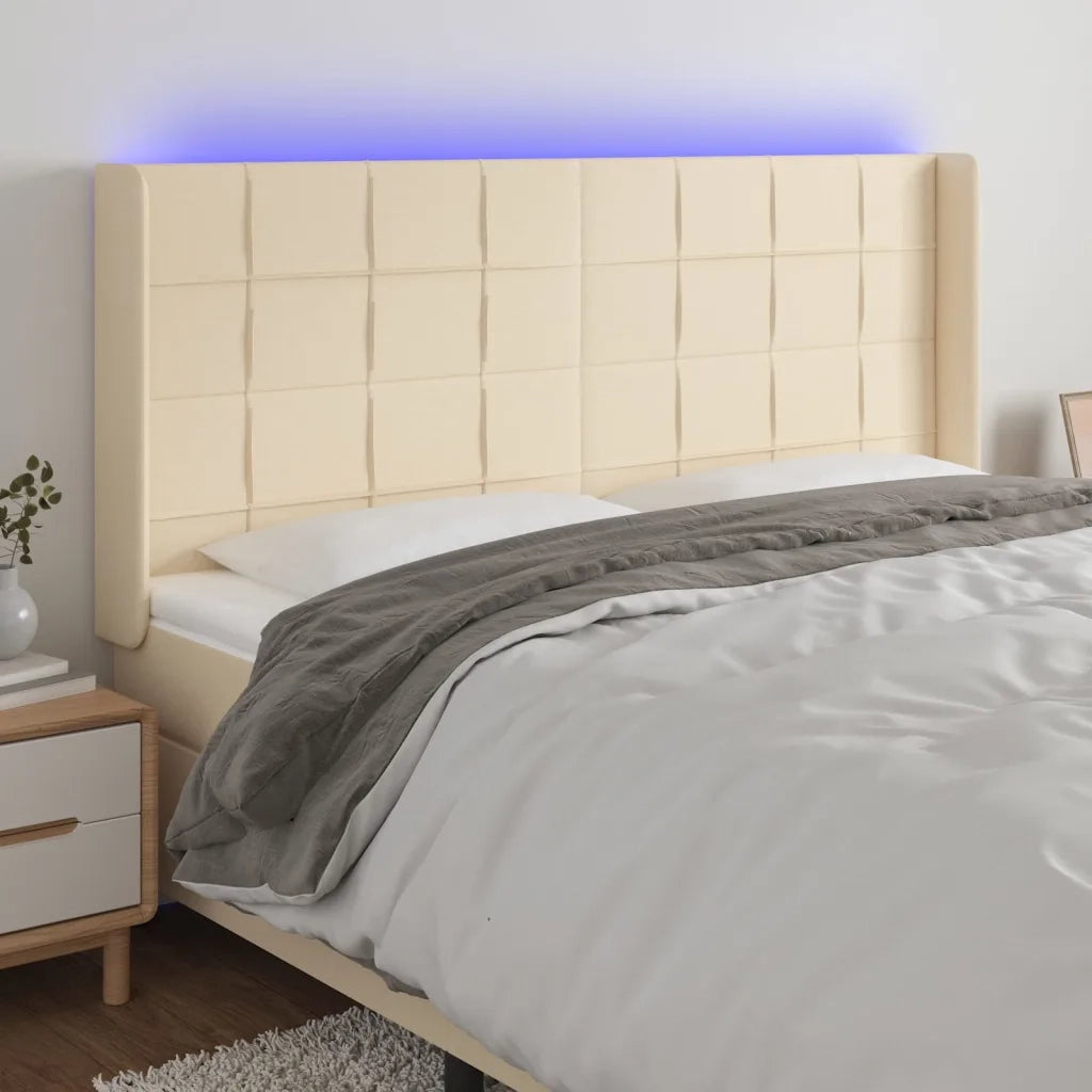 Testiera | Testata a LED Crema 183x16x118/128 cm in Tessuto