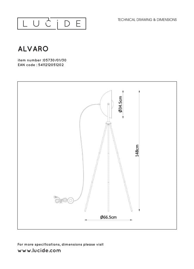 Lampada da terra Lucide Alvaro treppiede E27 40W nero oro