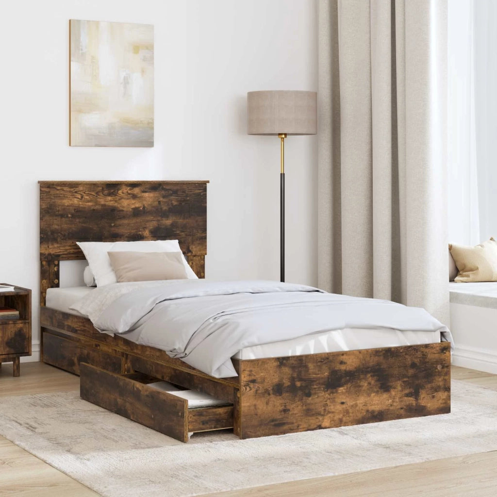 Letto con Contenitore Rovere fumé 75 x 190 cm Legno multistrato