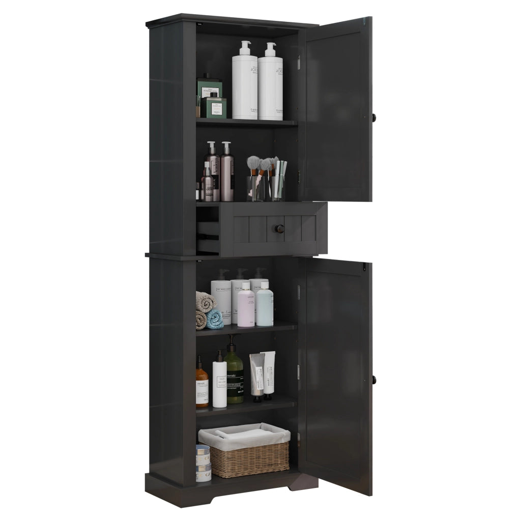 Mobile bagno nero 56 x 28 x 167,3 cm in MDF con cassetto centrale e ripiani regolabili