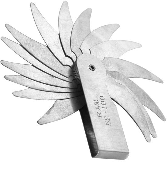 Strumento di misura di raggio in acciaio inossidabile - Portata di misura R0.3-100MM - Convessi/Concavi - Duraturo - Leggero - Marcature chiare - Misuratore di raggio