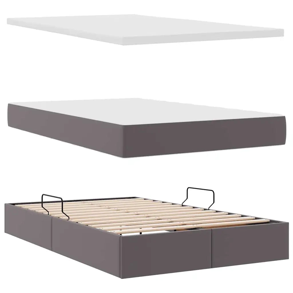 Letto con contenitore e LED Grigio 120 x 200 cm Pelle Sintetica 3371027