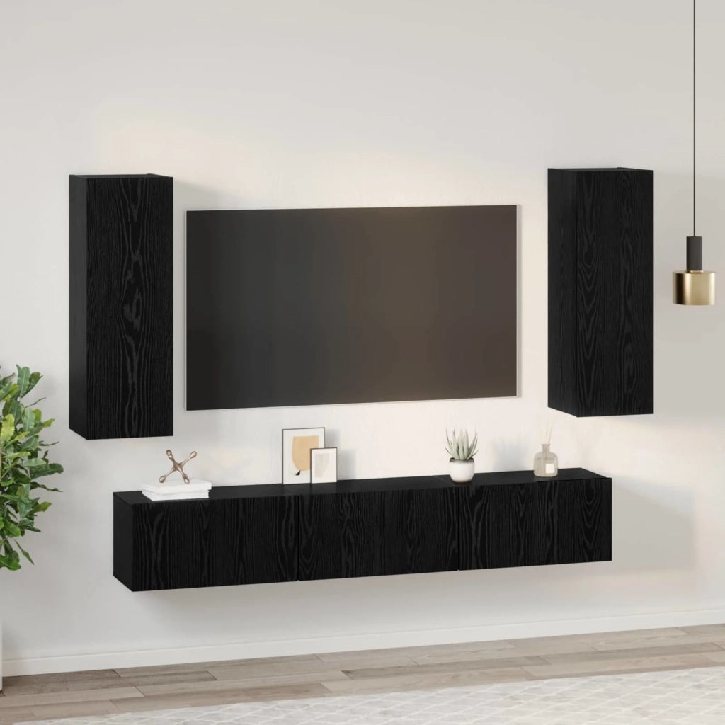 Set mobile TV 5 pz | Armadietto TV | Mobile Porta TV Rovere Nero Legno multistrato