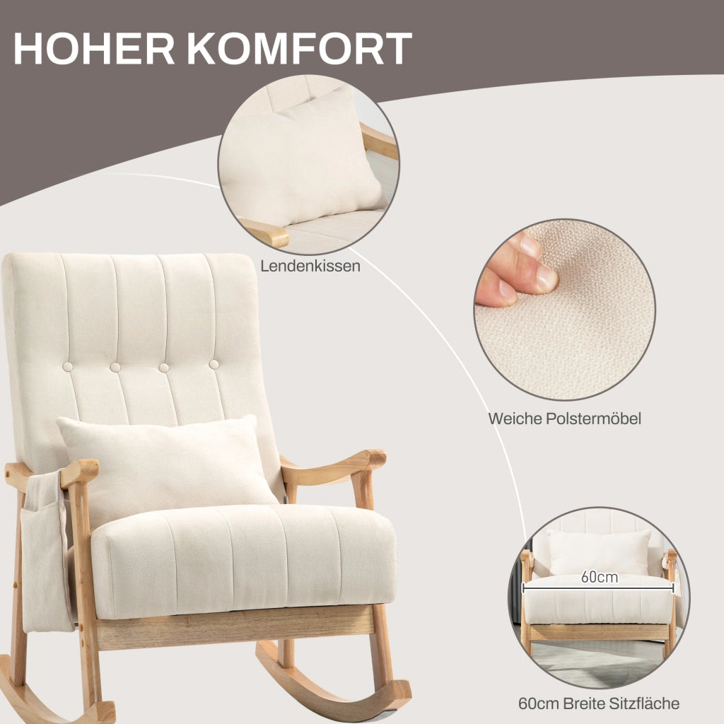 Poltrona a Dondolo con Cuscino ¨C Minimal ¨C Legno, Beige
