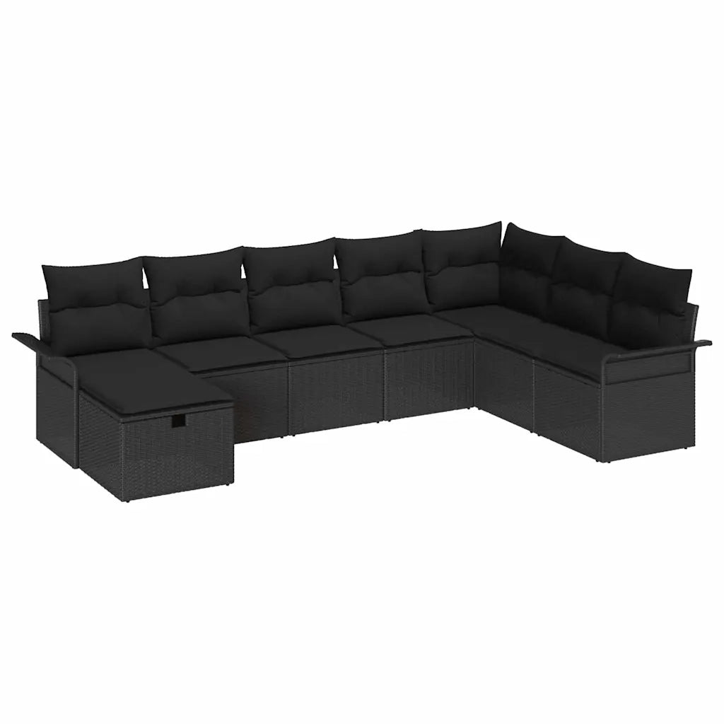 Set Divano da Giardino con cuscino 8 pcs Nero polyrattan 3358932