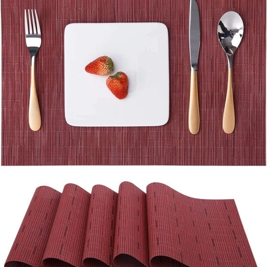 Set di piatti da tavola da 6, piatti da tavola in vinile tessuti lavabili resistente al calore antiscivolo adatto alla cucina famiglia ristorante caffè (rosso)