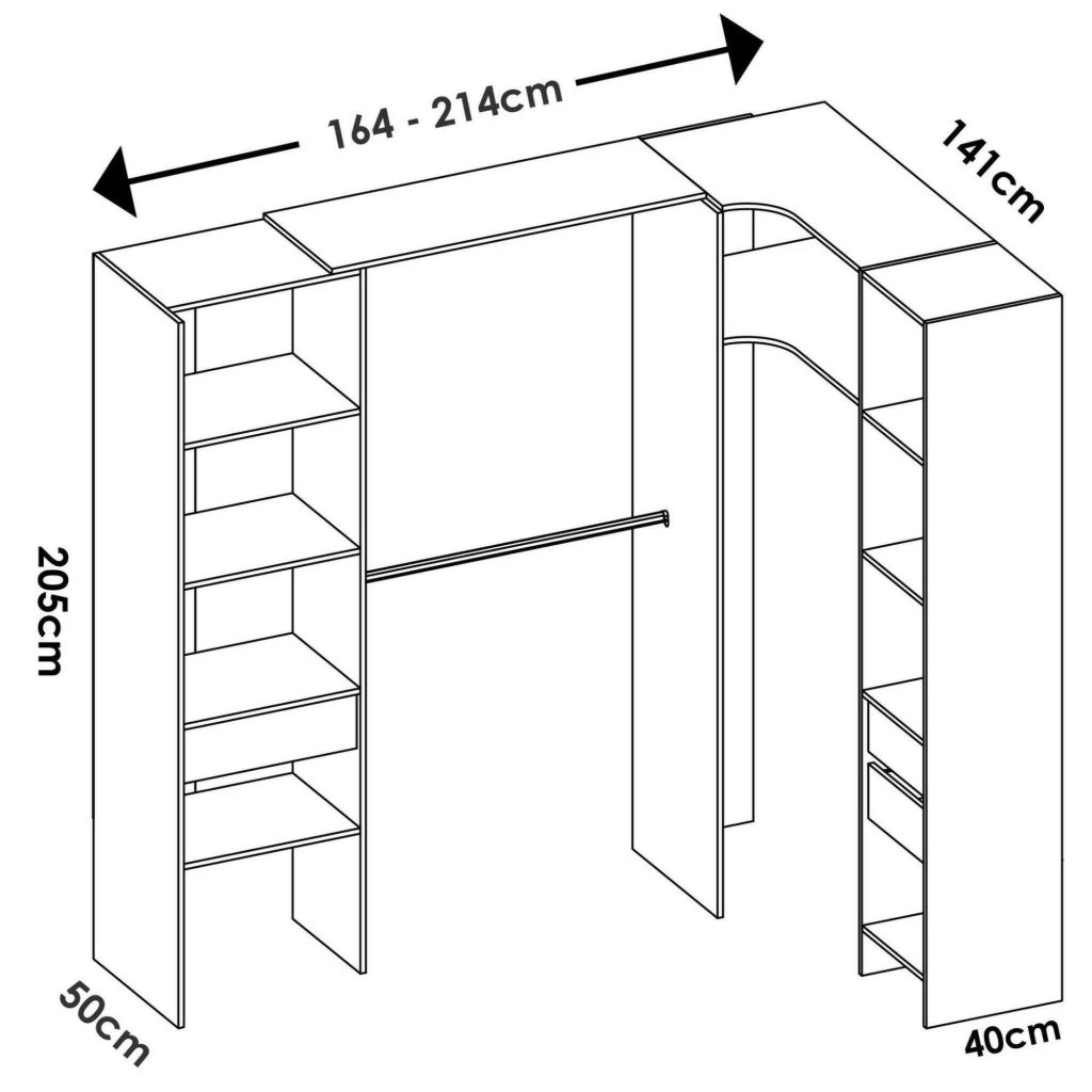 Guardaroba grande Pali, Mobile camera da letto, Cabina armadio portabiti, Armadio appendiabiti, 214x141 h205 cm, Bianco