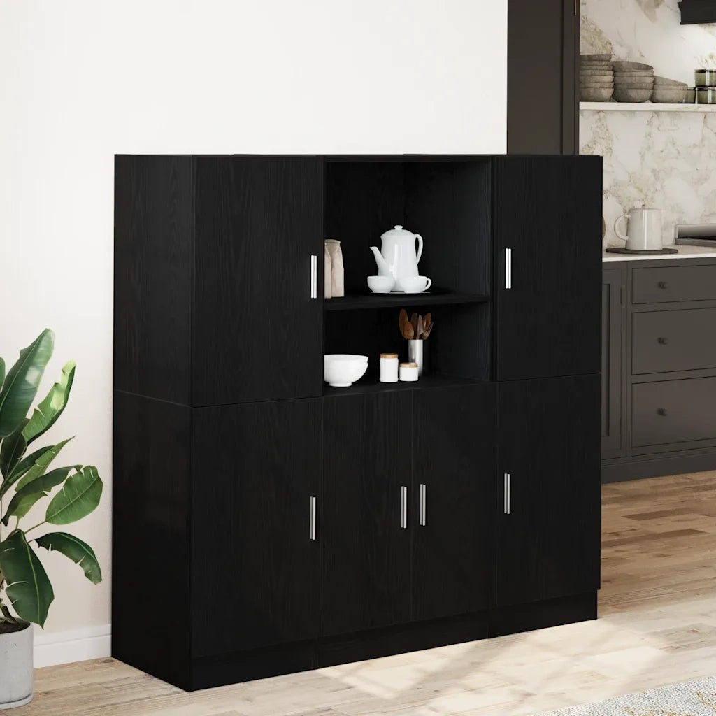 Set di Armadio pensile | Mobili da Cucina 3 pz Nero in Truciolato