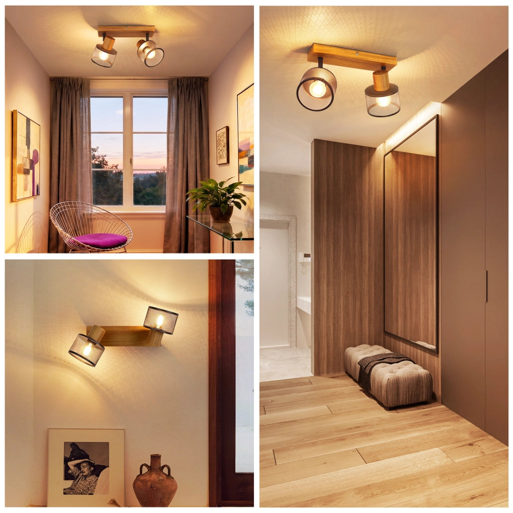 ZMH Faretto da soffitto nero 2 luci E14 stile industriale vintage in metallo ideale per soggiorno lampadine non incluse