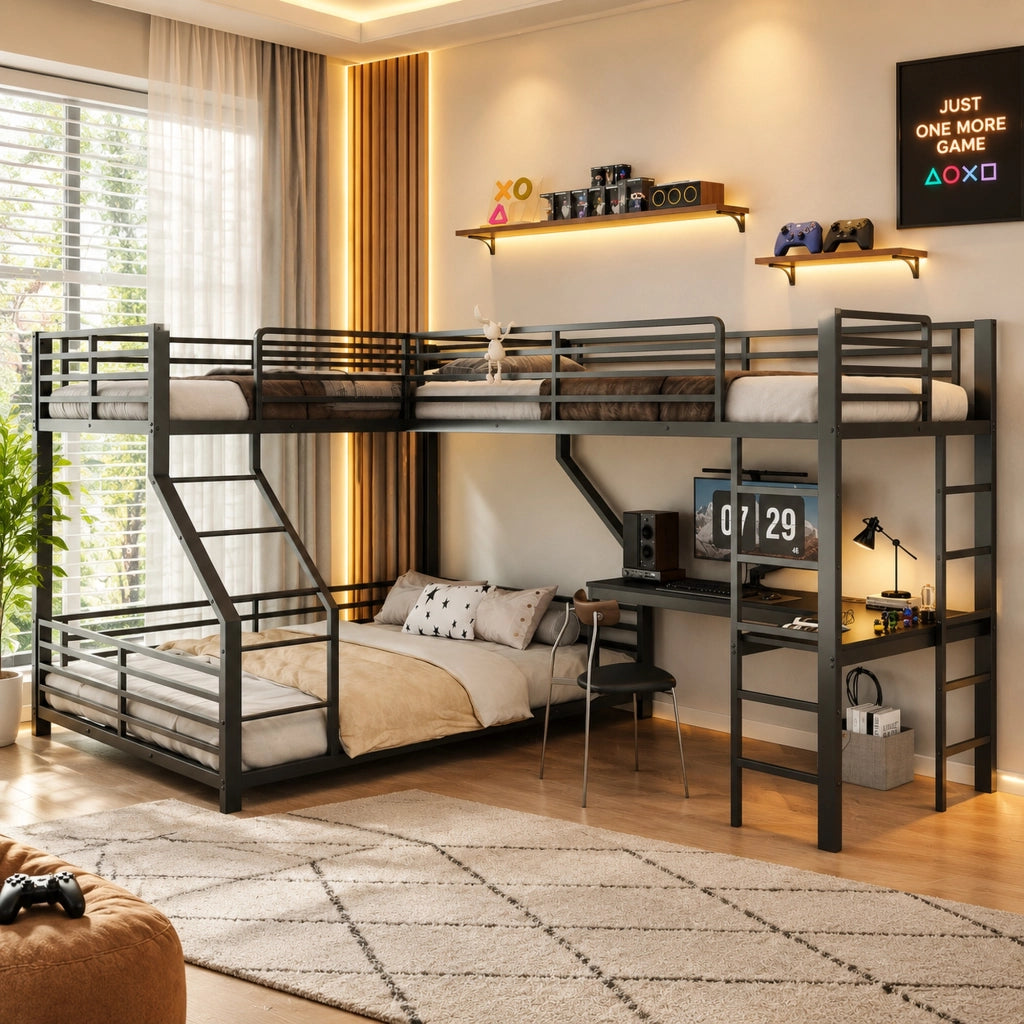 letto a castello metallo mdf nero 298 x 204.5 x 175 cm
