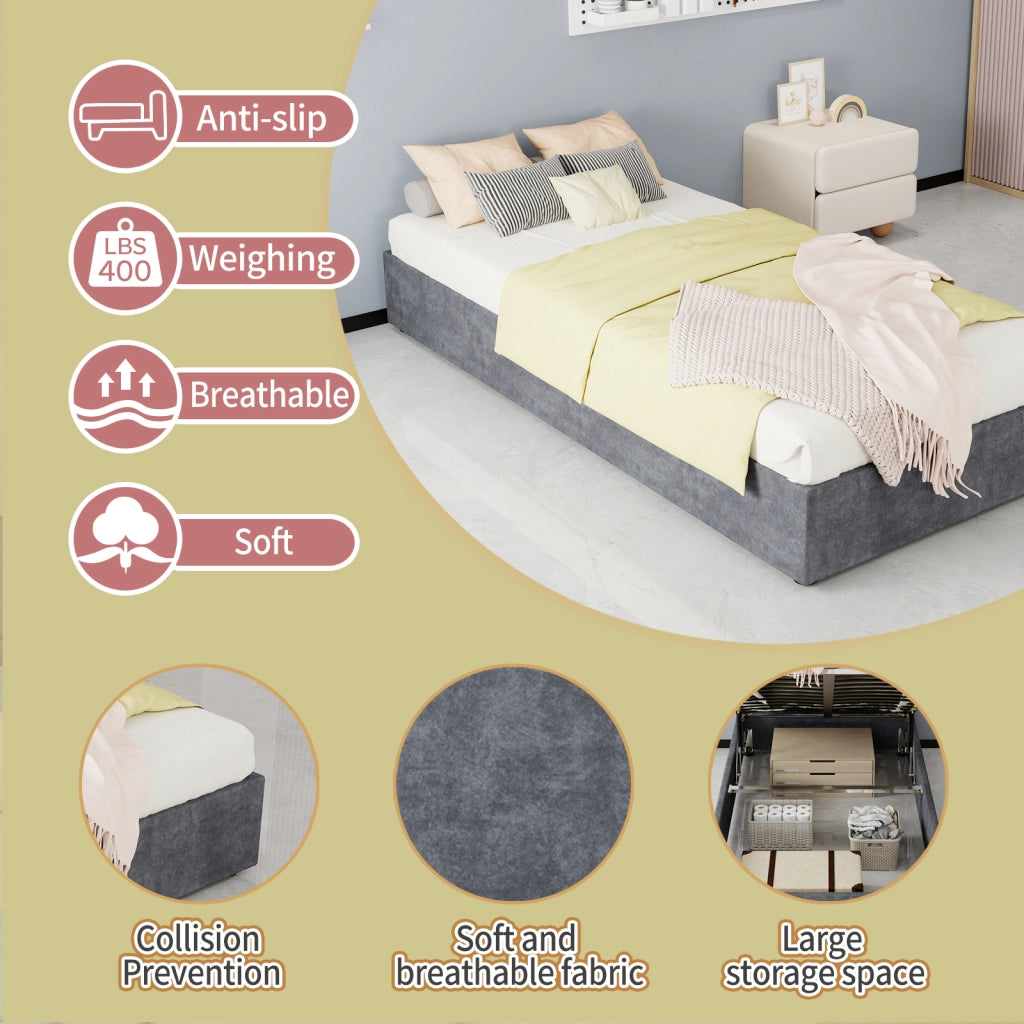 DESMIU Letto singolo 90 × 200 cm con struttura in metallo, senza testiera né materasso, grigio