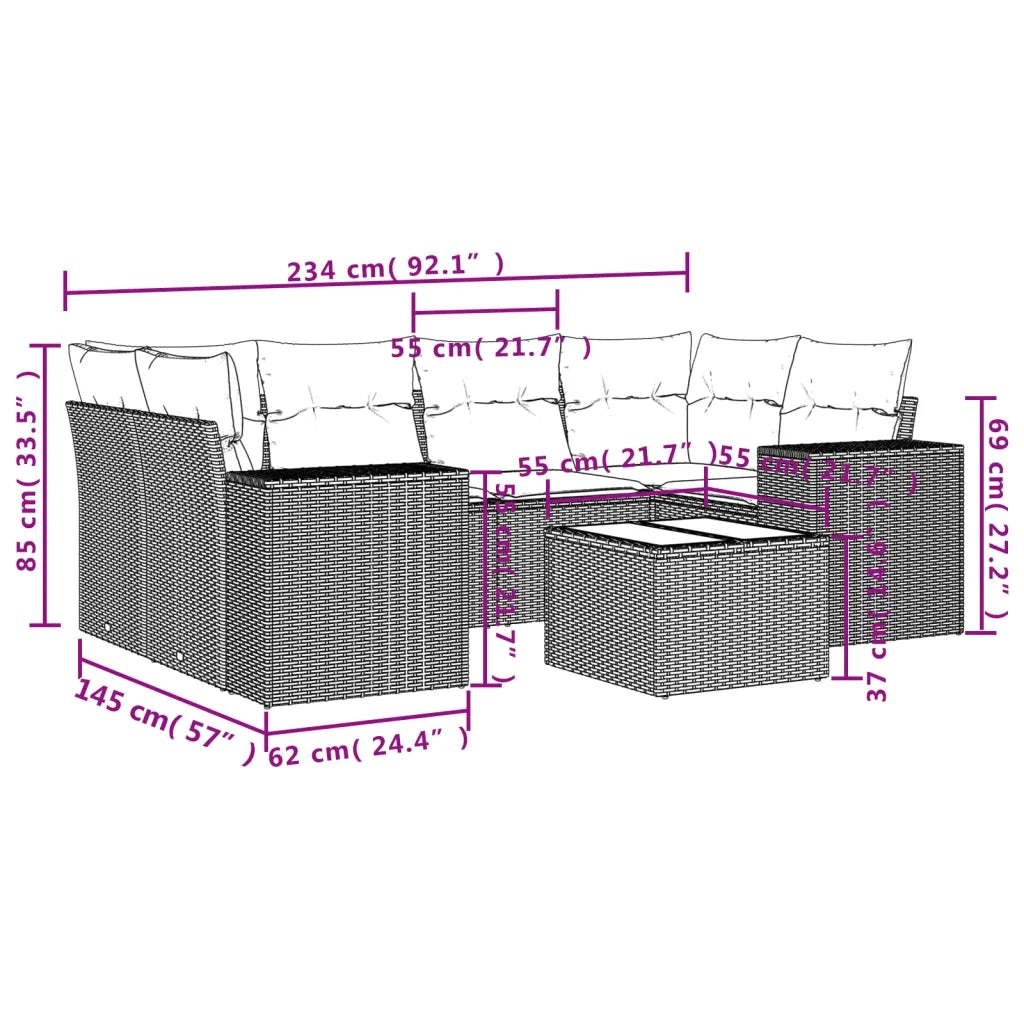 Set Divani da Giardino 7 pz con Cuscini Beige in Polyrattan