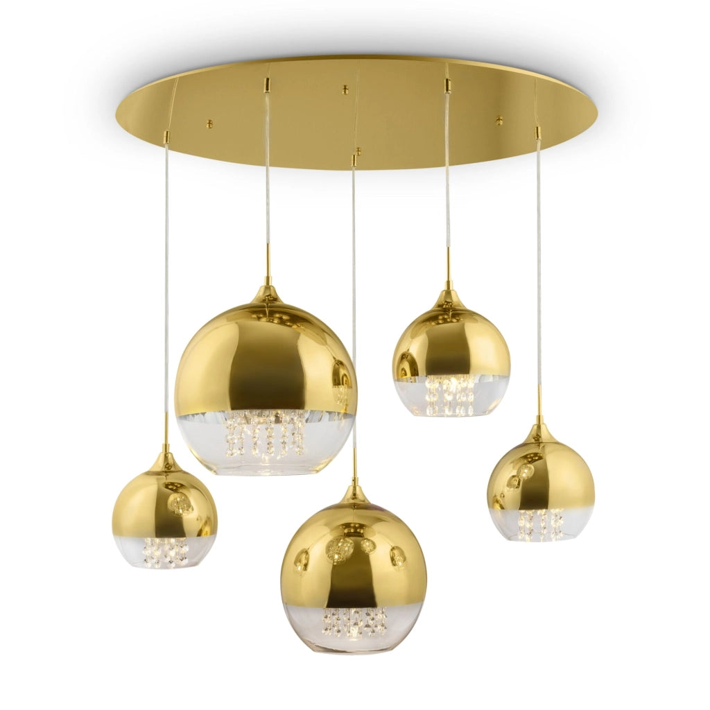 Lampadario Maytoni Fermi 5 luci vetro cristalli ottone