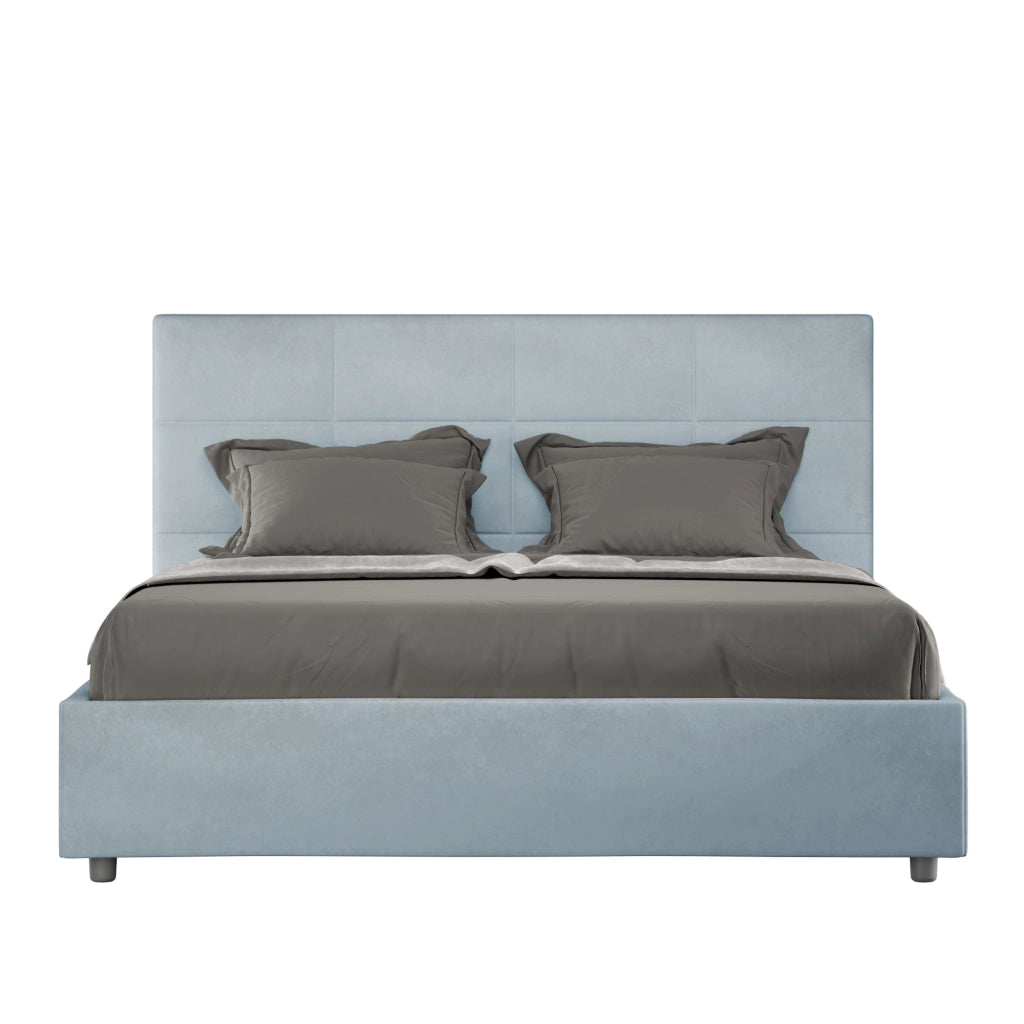 BS COM Letto queen size contenitore imbottito 150x200 microfibra azzurro
