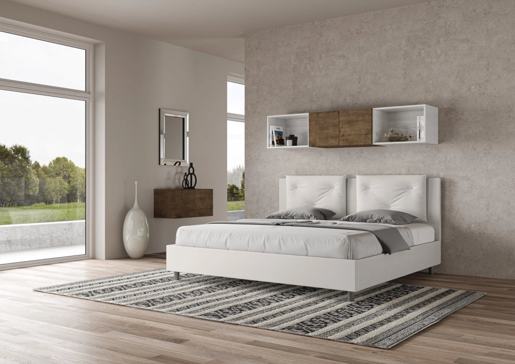 BS COM Letto senza rete imbottito 180x200 similpelle bianco
