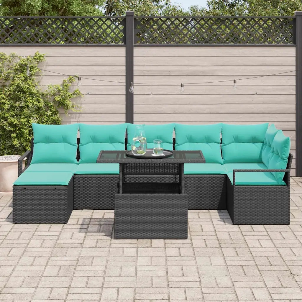 Set Divano da Giardino con cuscino 8 pcs Nero e Blu polyrattan 3348872