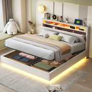 Letto matrimoniale imbottito 160x200 cm con USB; LED e contenitore idraulico; beige
