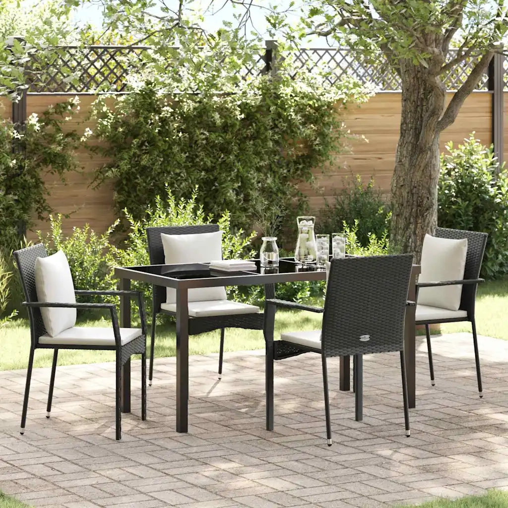 Set da Pranzo per Giardino con cuscino 5 pcs Nero polyrattan
