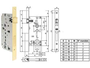 SERRATURA CON FORO CILINDRO SICUREZZA 2.0 BORDO QUADRO OTTONATO LUC.- - mm.25 (B80852.25.03) - 1 pezzi AGB