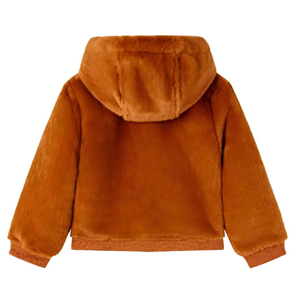 Giacca con Cappuccio per Bambini in Pelliccia Sintetica Cognac 92 CFW3839070