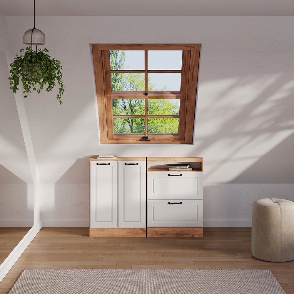 Mobile sottotetto Rion Bianco rustico/Rovere dorato con 2 porte Vicco