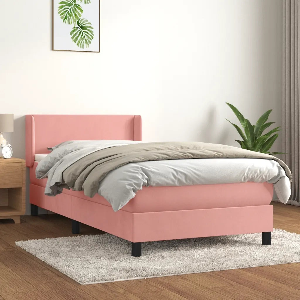 Giroletto a Molle con Materasso-Struttura Letto Rosa 80x200 cm in Velluto 672432