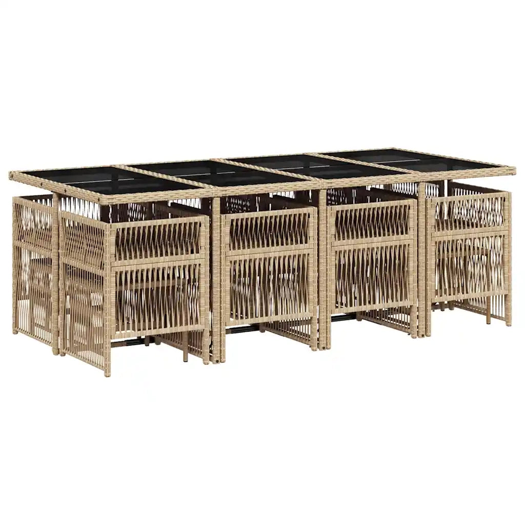 Set Pranzo da Giardino 13 pz con Cuscini Beige Misto Polyrattan