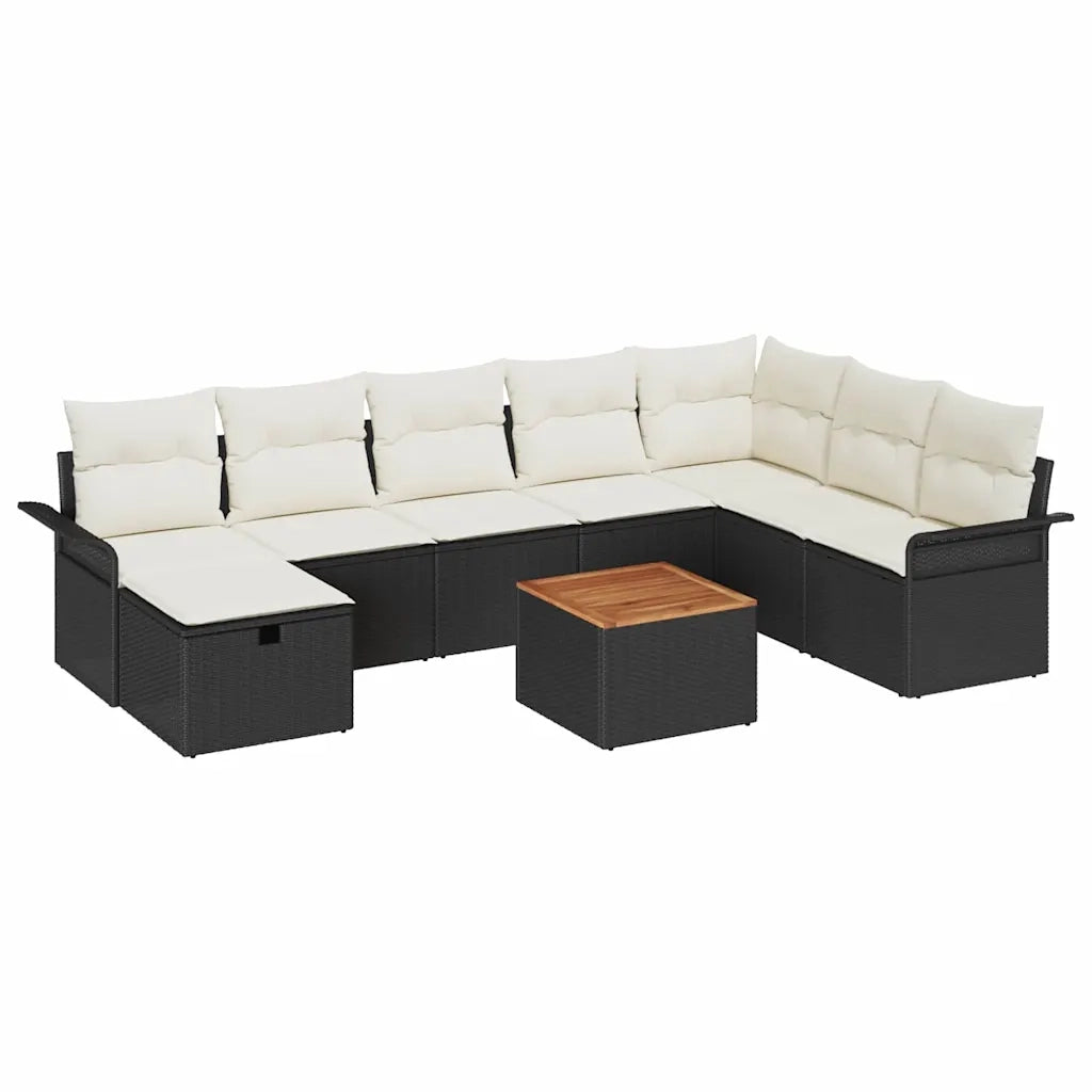 Set Divano da Giardino con cuscino 9 pcs Nero Poly Rattan