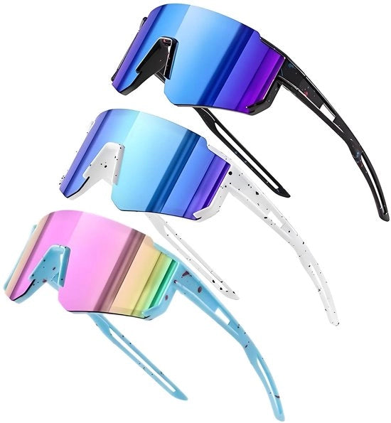 Solecchio per bambini - 3 pezzi - Protezione UV400 - Lenti infrangibili - Ideale per sport all'aperto - Incluso custodia protettiva - Occhiali da sole