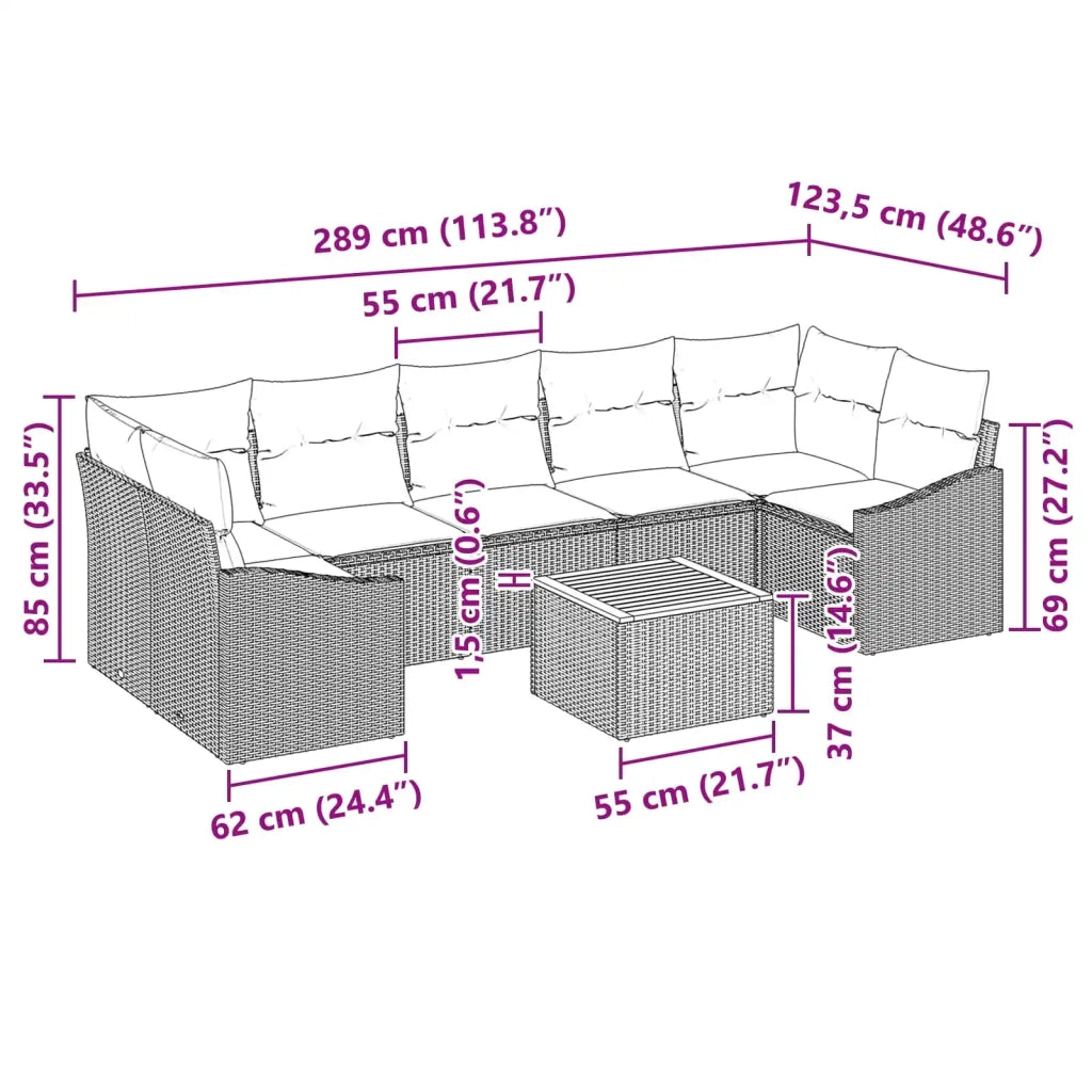 Set Divano da Giardino con cuscino 8 pcs Nero polyrattan 3347802
