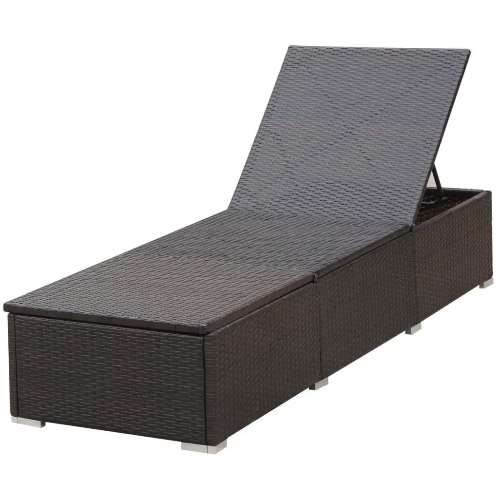 Lettino Prendisole con Cuscino in Polyrattan Marrone 44403