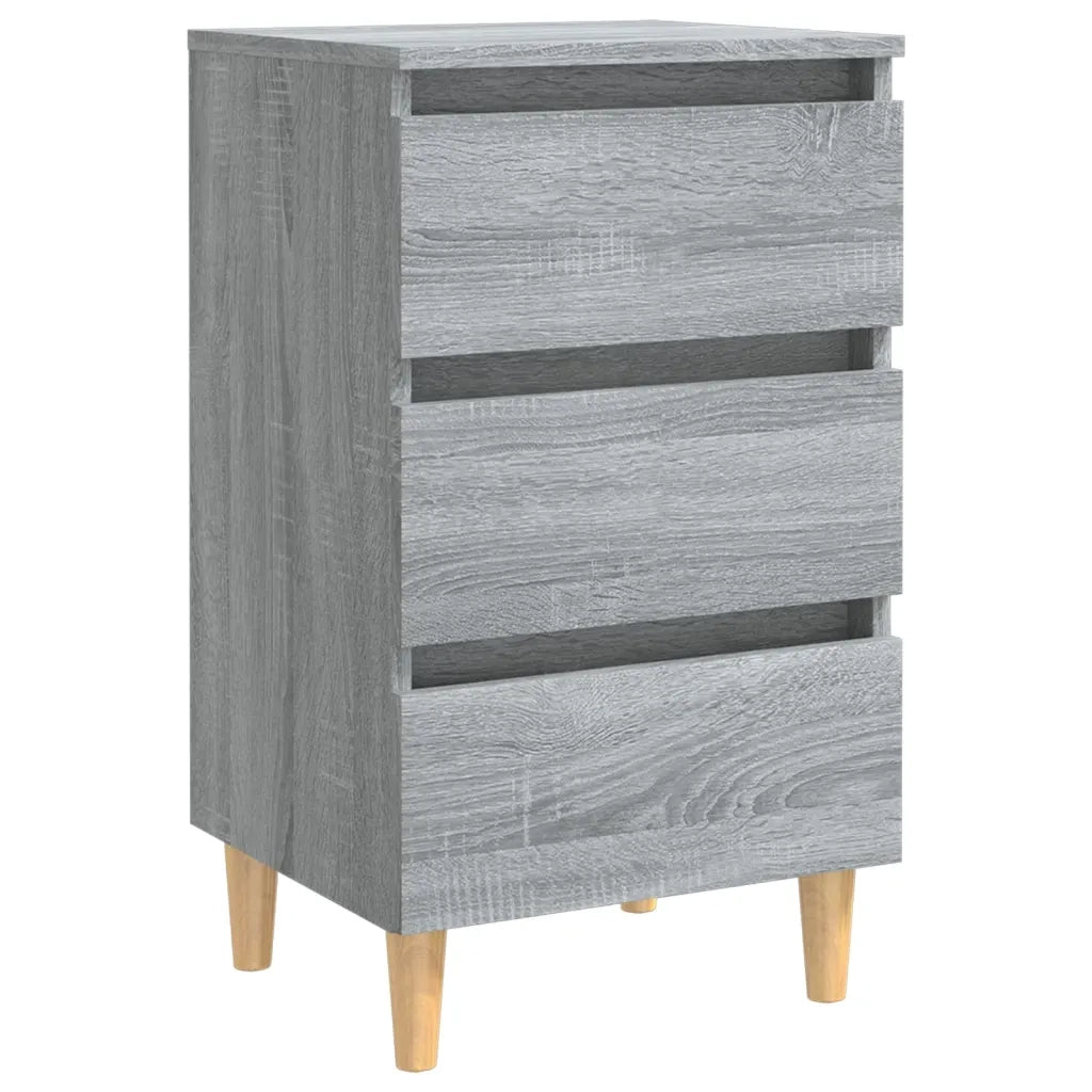 Comodino con Gambe in Legno Massello Grigio Sonoma 40x35x69 cm 813136