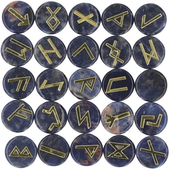 Set di Rune - 25 Pietre - Incise con Lettere d'Oro - Cristallo Naturale - Spirituale - Ideale per Amici - Pietre di Rune