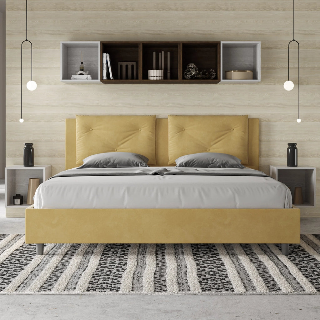 BS COM Letto senza rete imbottito 180x210 microfibra ocra